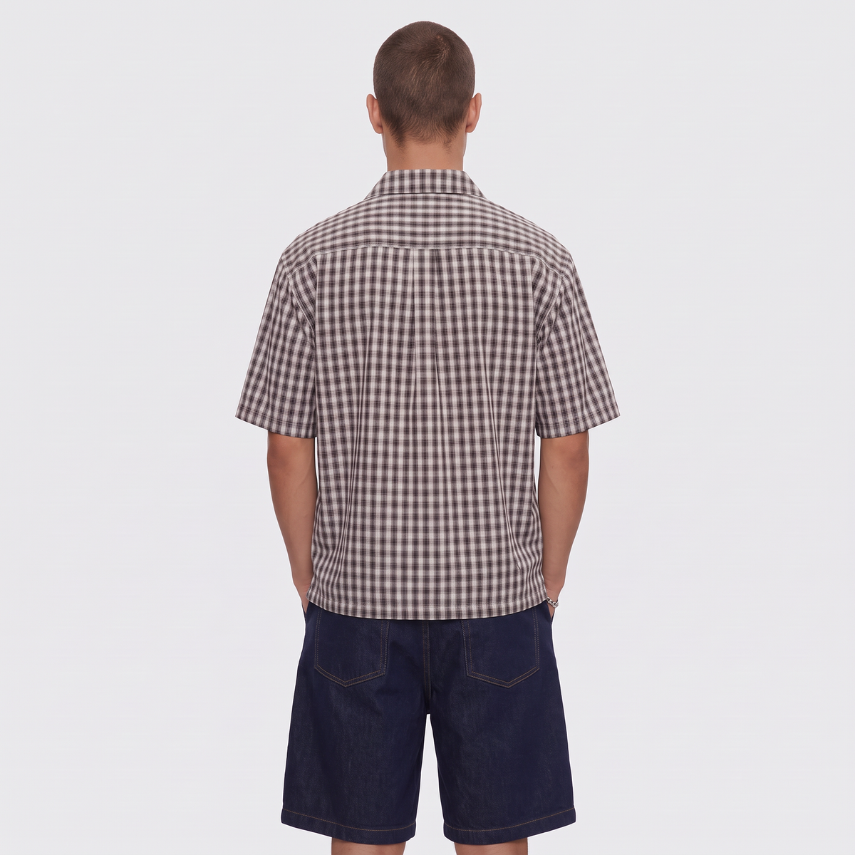SANTIAGO Men's Black Stagger Cropped Short Sleeve Shirt
