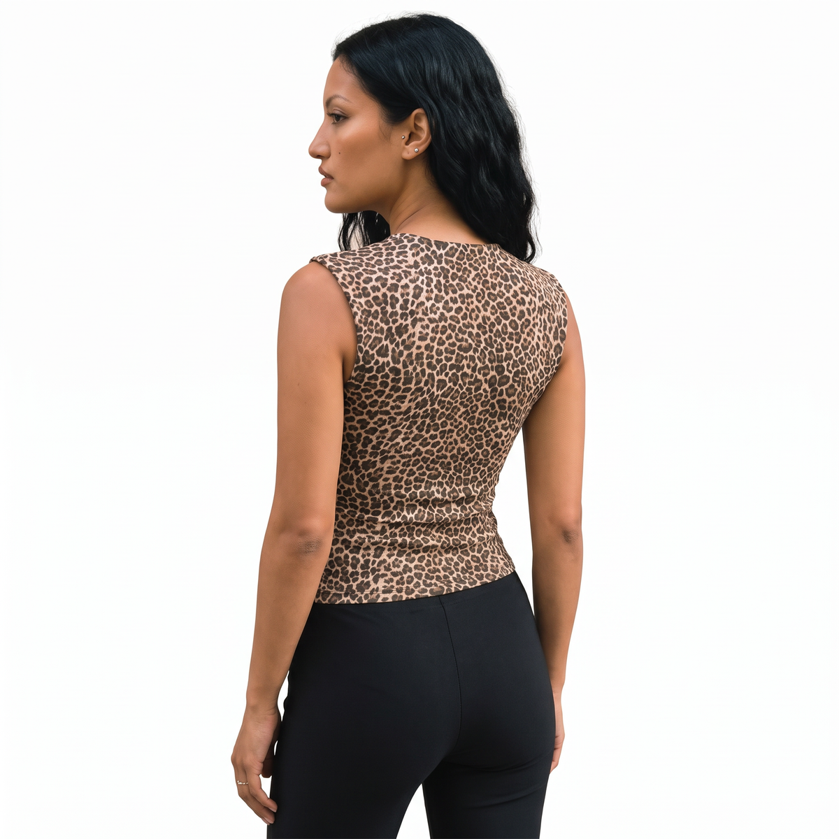 FLORA Women's Leopard Brown Ernesta Keyhole Tie Top