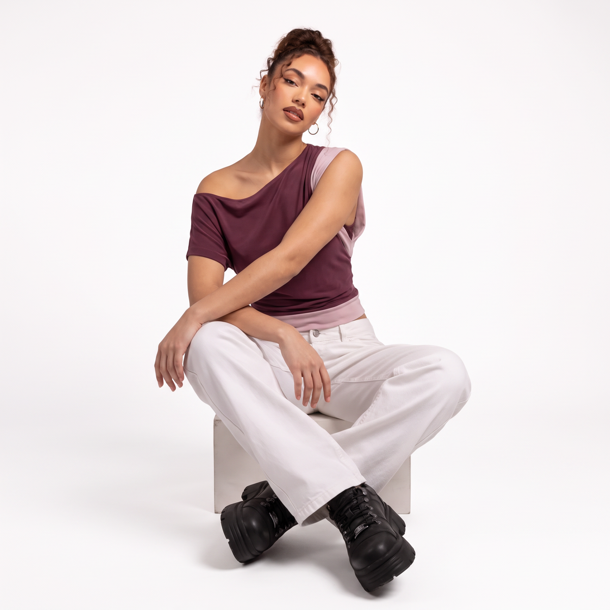 CELESTE Women's Deep Purple Sobiya Asymmetric Batwing Top