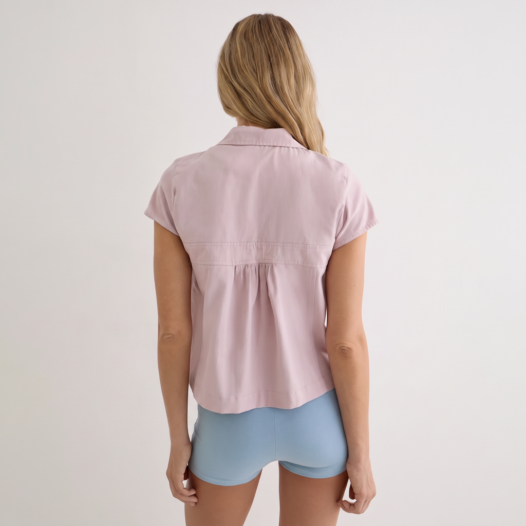 VALENTINA Women's Soft Pink Kaelus Cotton Button Up Shirt