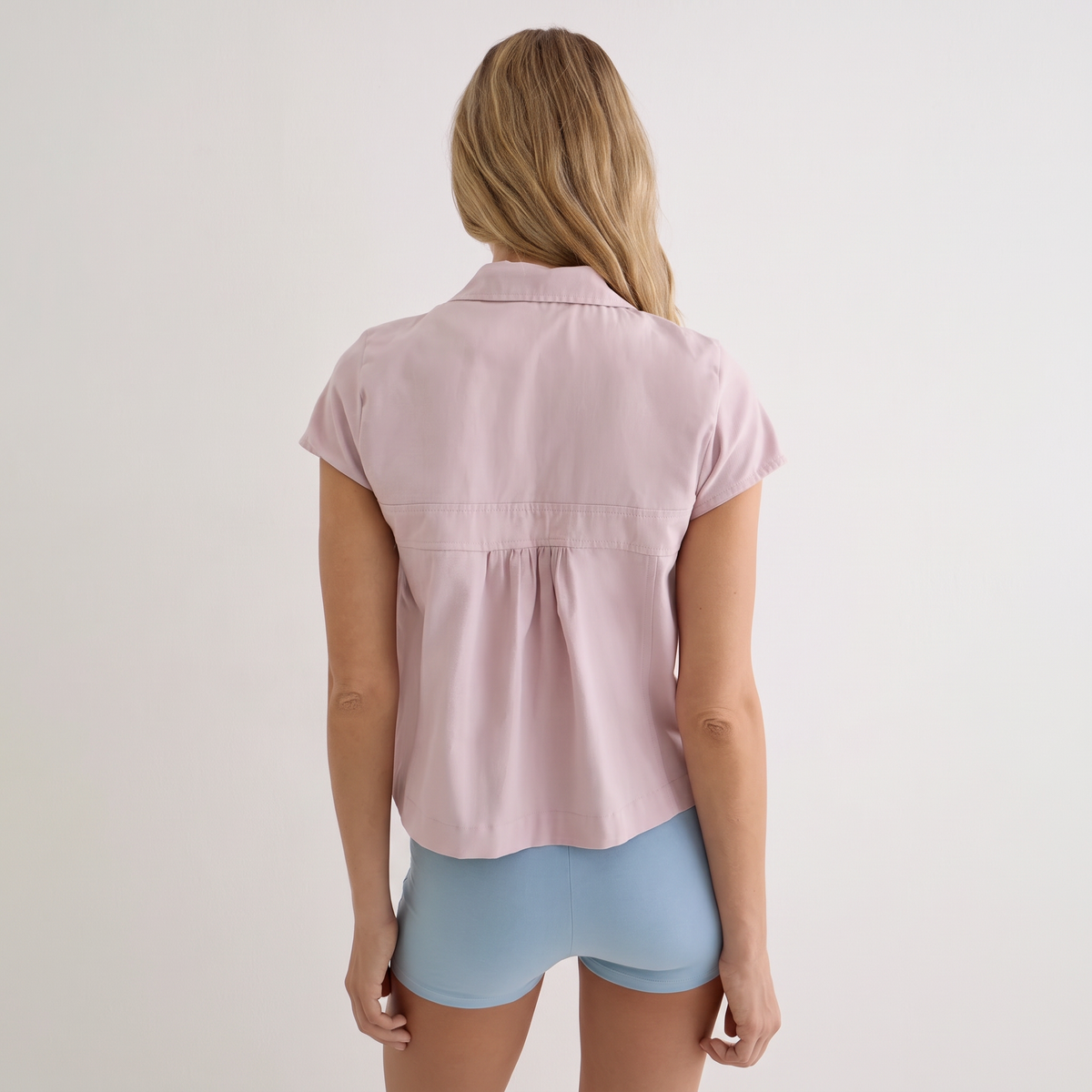 VALENTINA Women's Soft Pink Kaelus Cotton Button Up Shirt