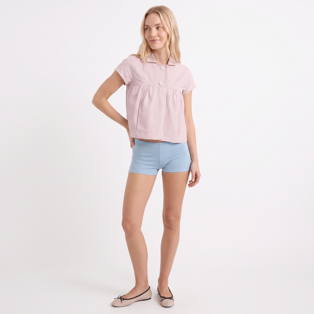 VALENTINA Women's Soft Pink Kaelus Cotton Button Up Shirt