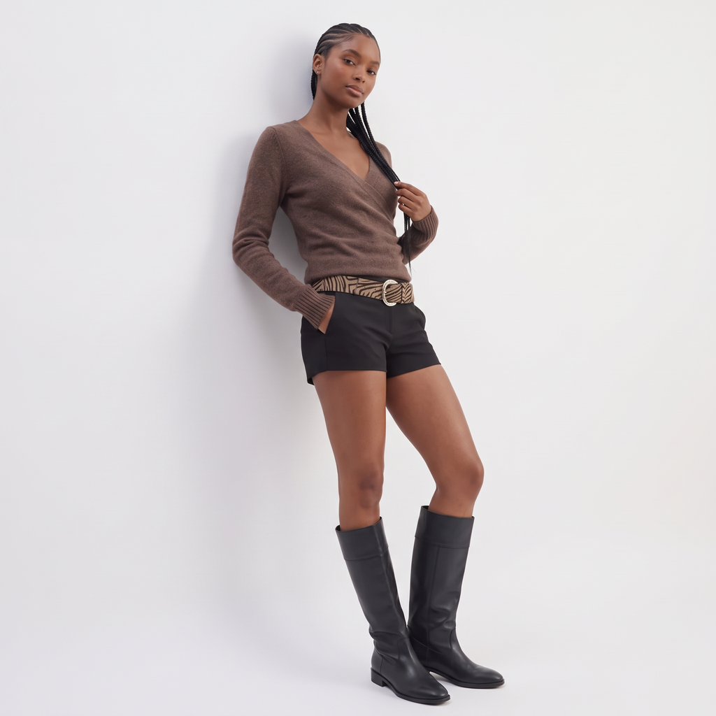 VALENTINA Women's Dark Chocolate Eshma Sheer Knit Crop Top