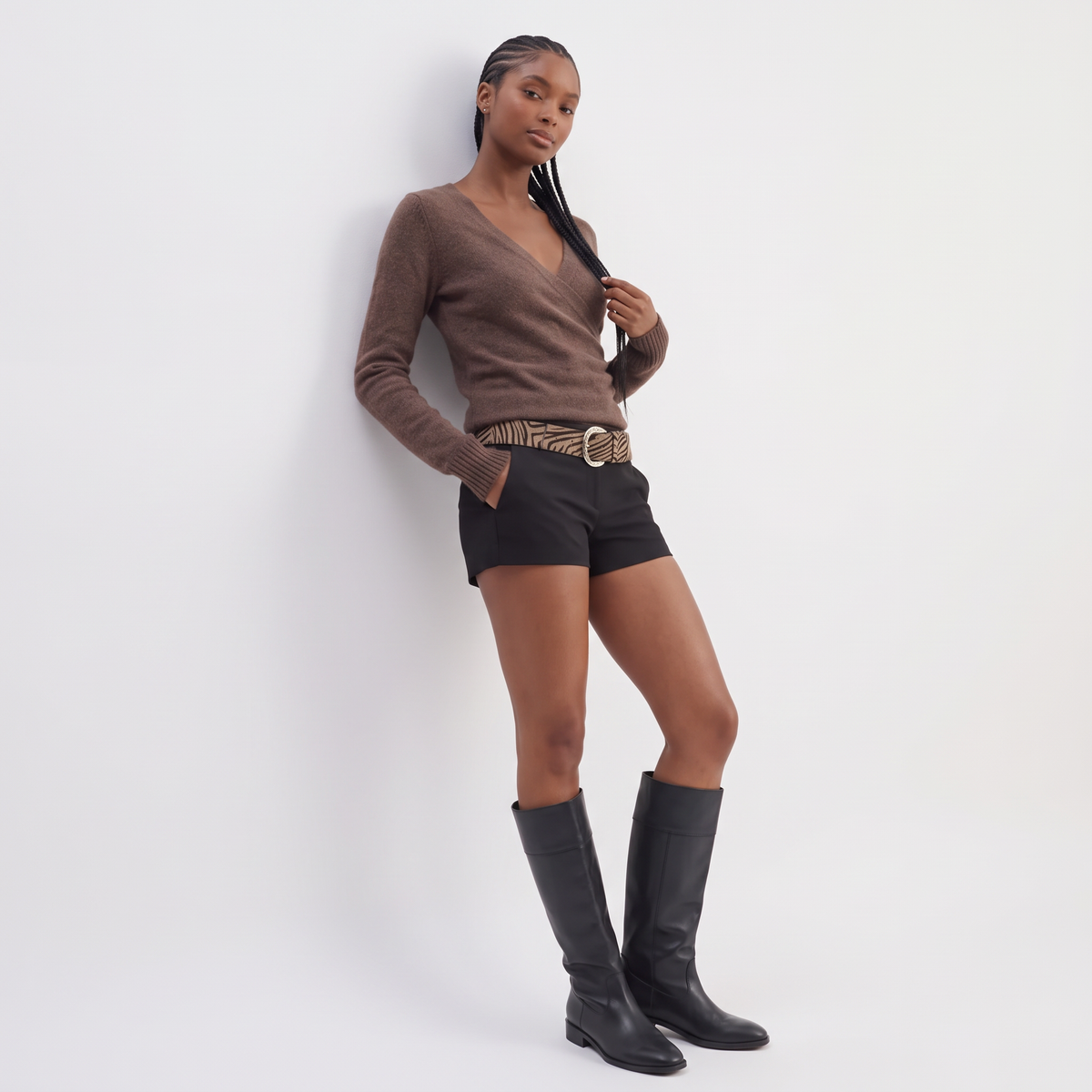 VALENTINA Women's Dark Chocolate Eshma Sheer Knit Crop Top