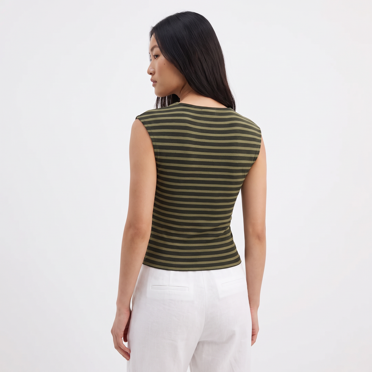 FLORA Women's Retro Blue Stripe Emberlo Tie Front Crop Top