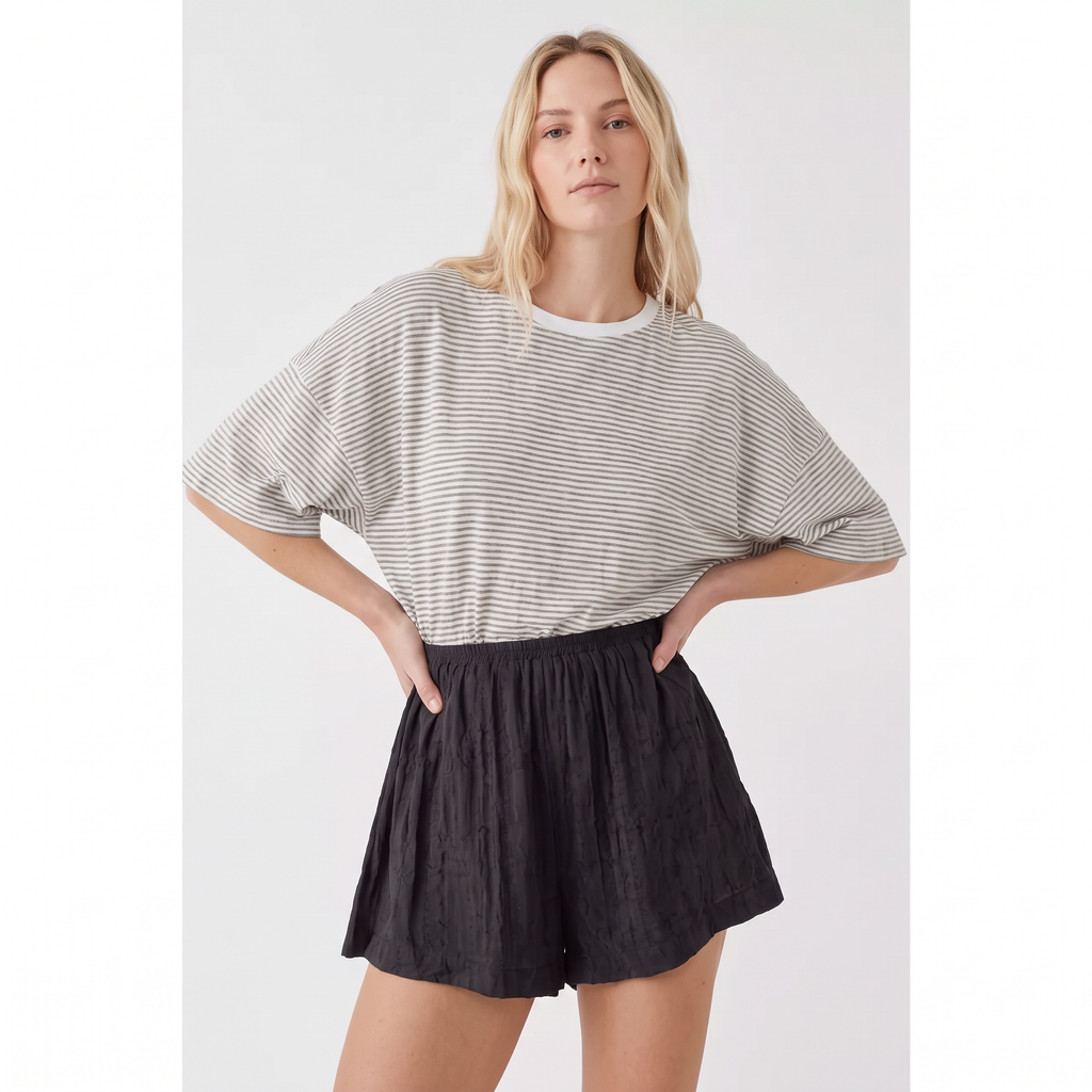 ISADORA Women's Crinkle Black Annika High Waist Shorts
