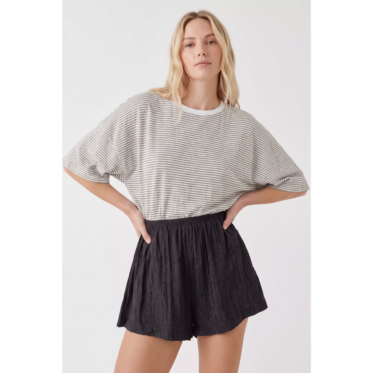 ISADORA Women's Crinkle Black Annika High Waist Shorts