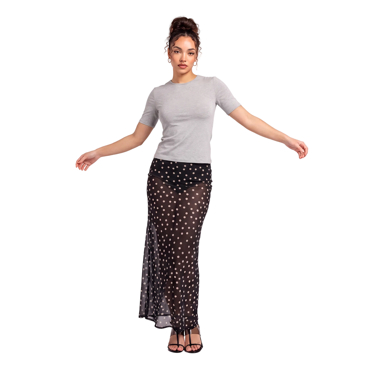 CELESTE Women's Black Polka Dot Vilma Sheer Maxi Skirt