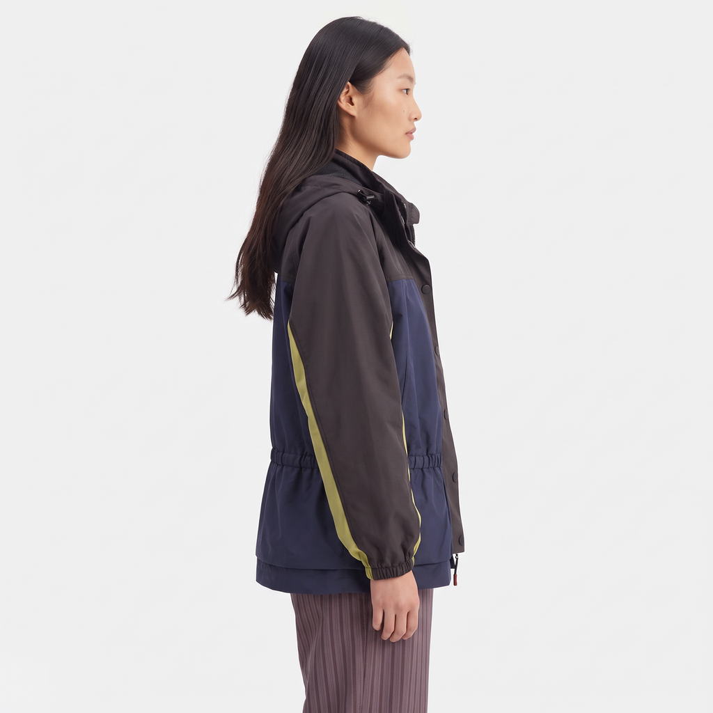 ISADORA Women's Navy Sage Mix Athena Hooded Waterproof Raincoat