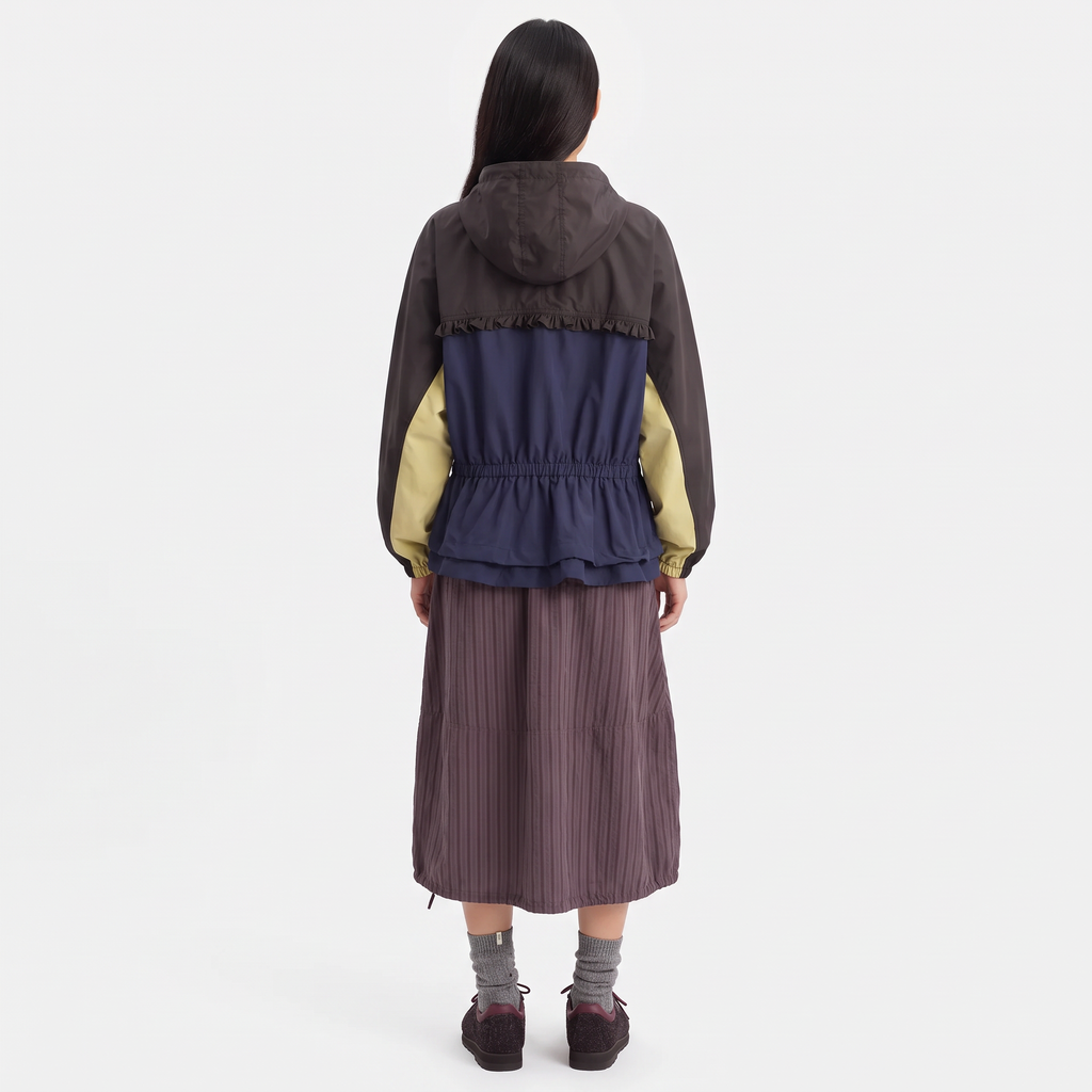 ISADORA Women's Navy Sage Mix Athena Hooded Waterproof Raincoat