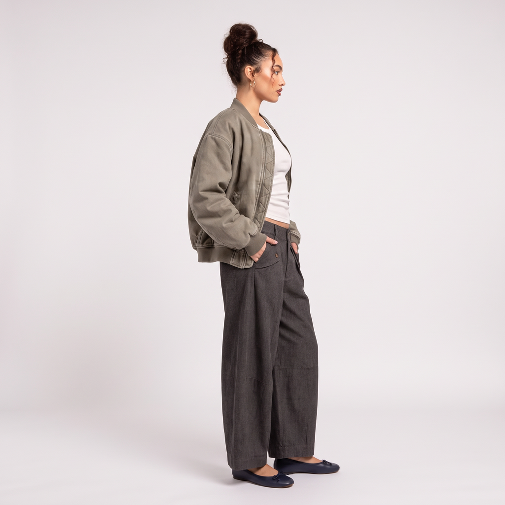 VALENTINA Women's Grey Herringbone Mara Tailored Wide Leg Trousers