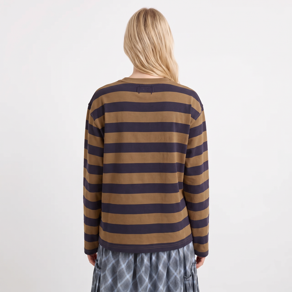 VALENTIN Women's Olive Stripe Scottie Long Sleeve Cotton Tee
