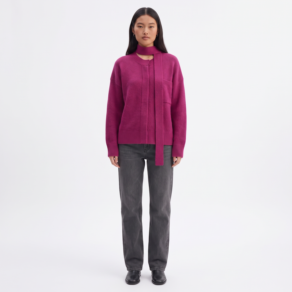 AMÉLIE Women's Magenta Alphia Neck Tie Alpaca Blend Jumper
