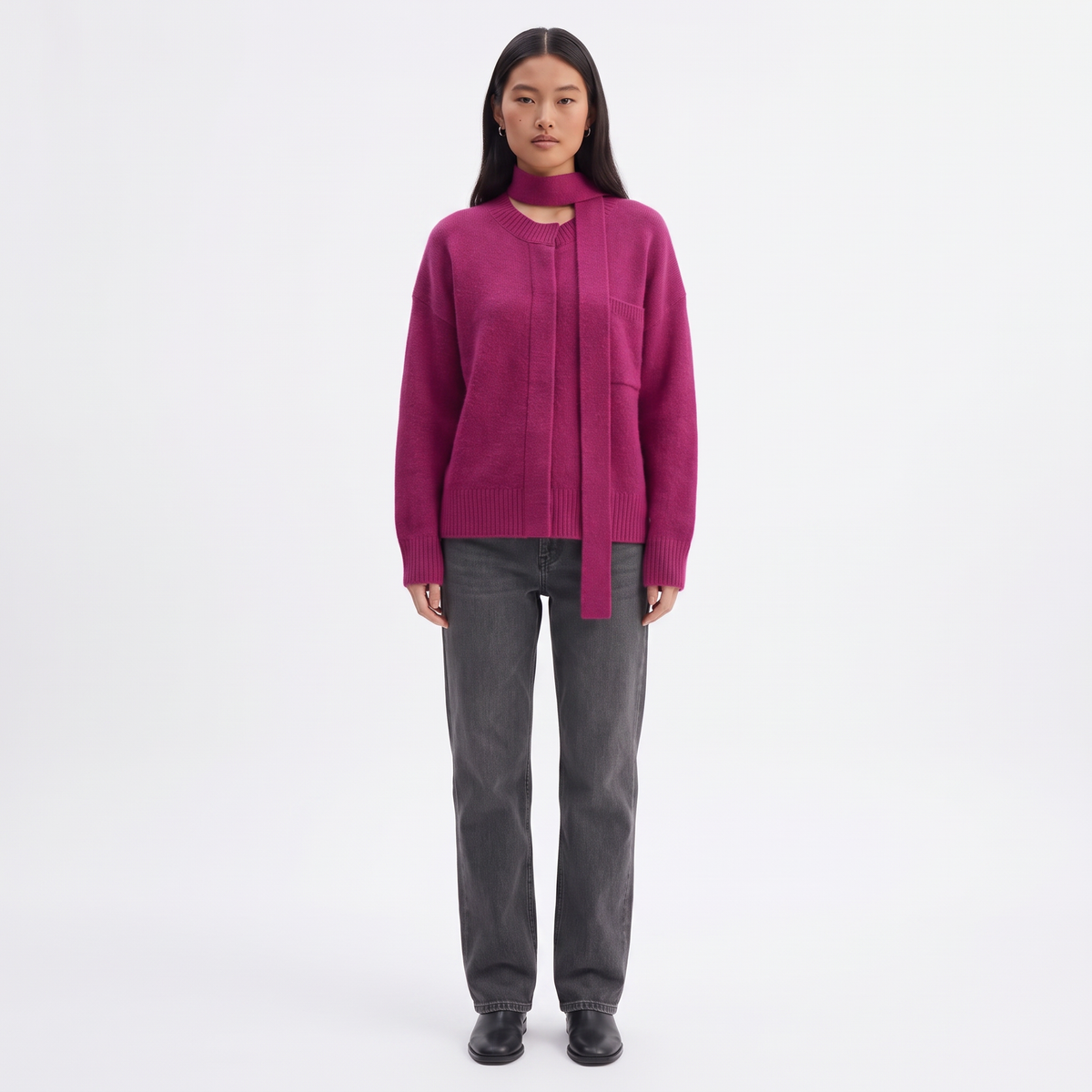 AMÉLIE Women's Magenta Alphia Neck Tie Alpaca Blend Jumper