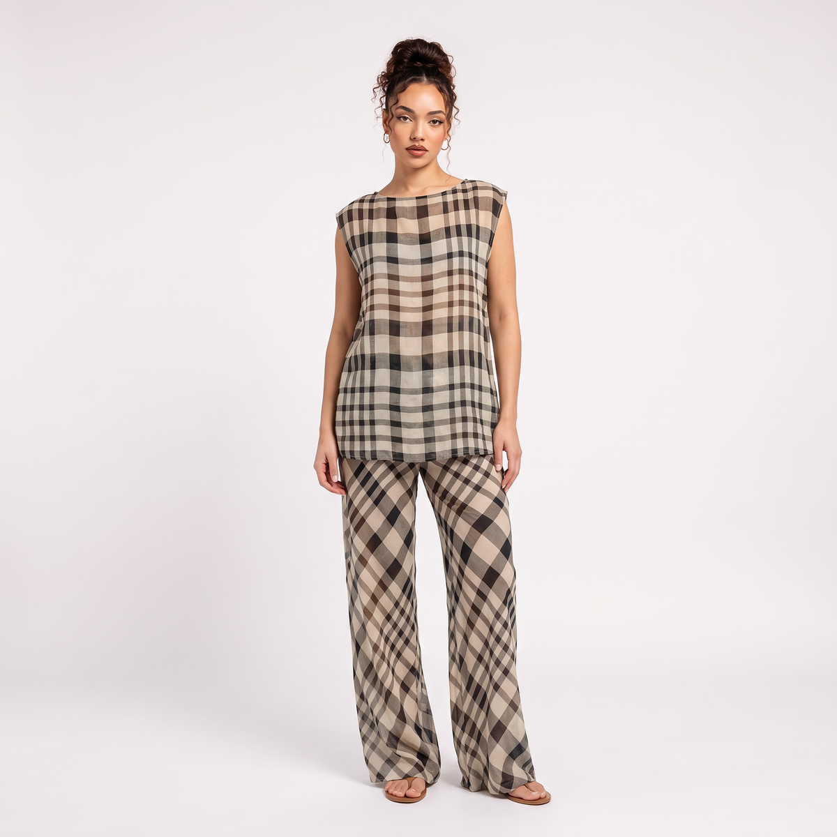 CELESTE Women's Claudie Print Remi Sheer Wide Leg Pants