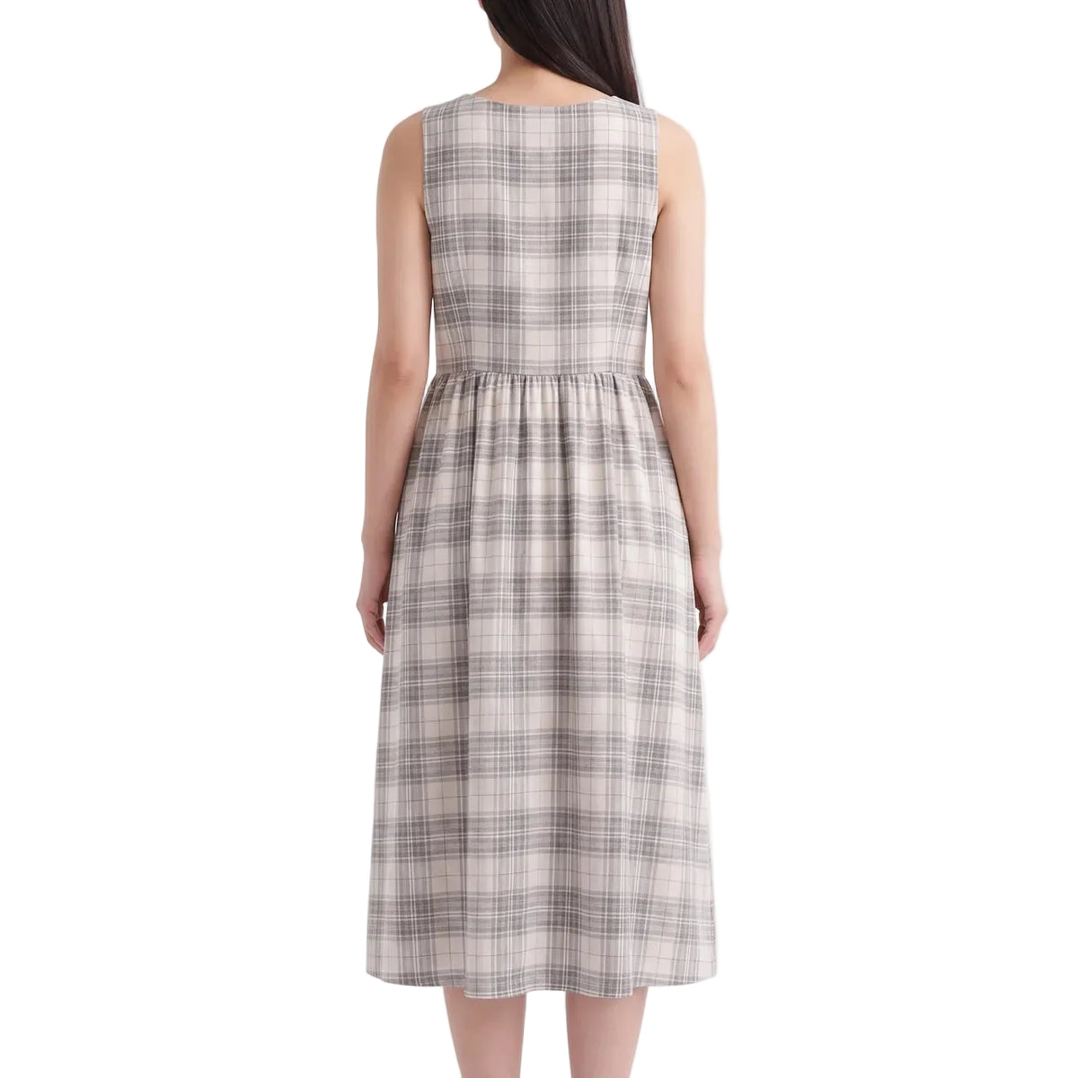 CELESTE Women's Black White Check Organic Seersucker Midi Dress