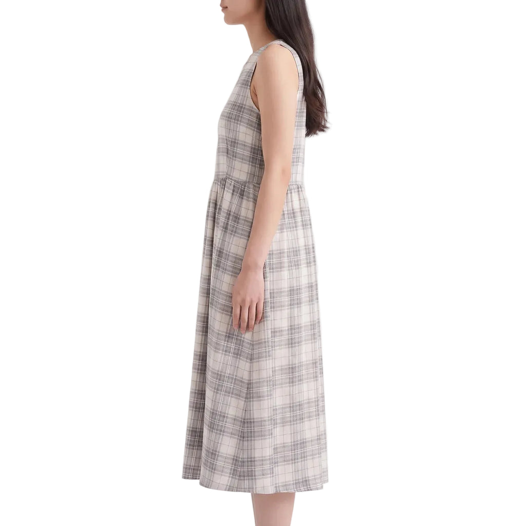 CELESTE Women's Black White Check Organic Seersucker Midi Dress