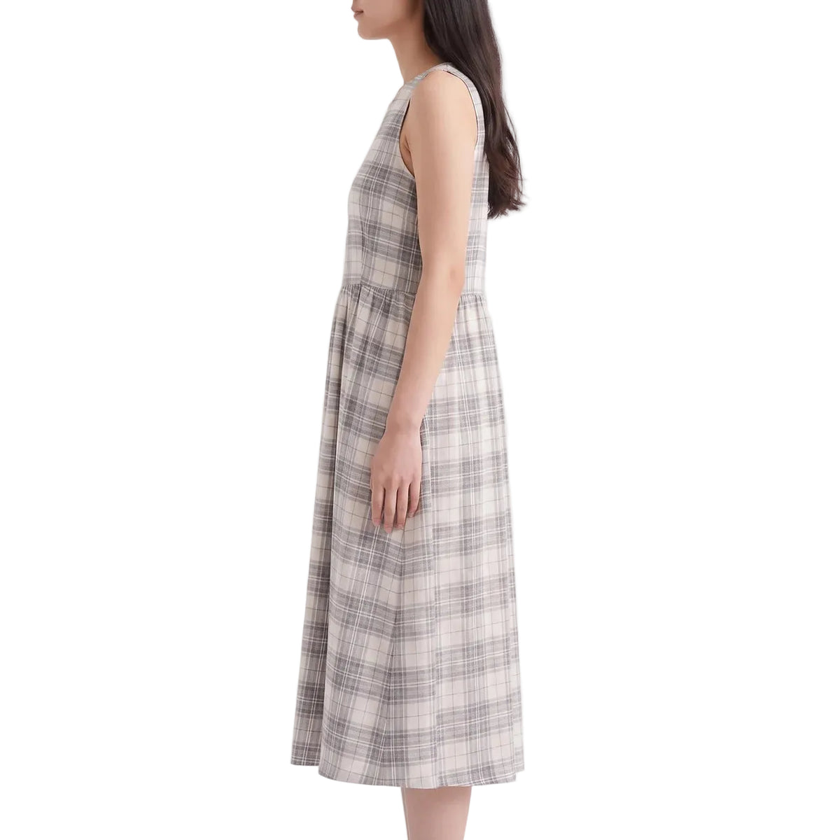 CELESTE Women's Black White Check Organic Seersucker Midi Dress