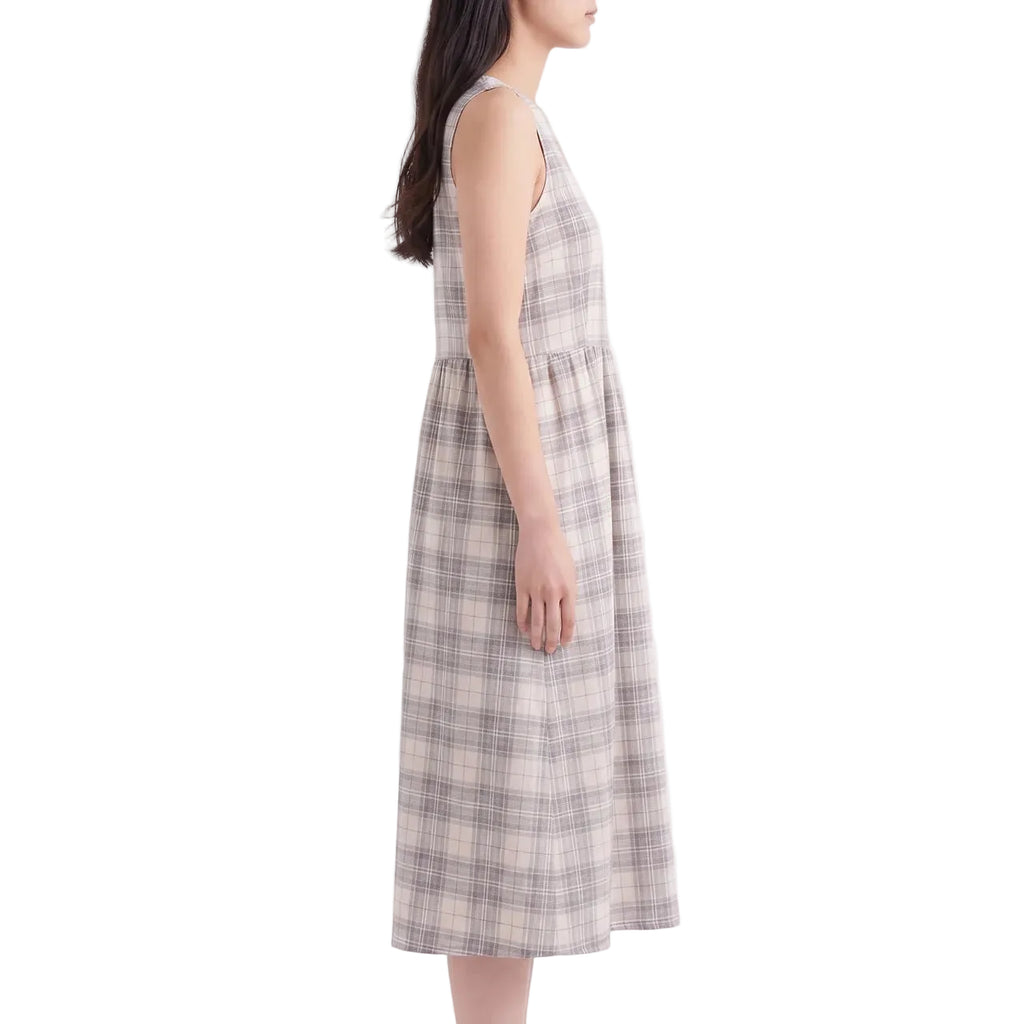CELESTE Women's Black White Check Organic Seersucker Midi Dress