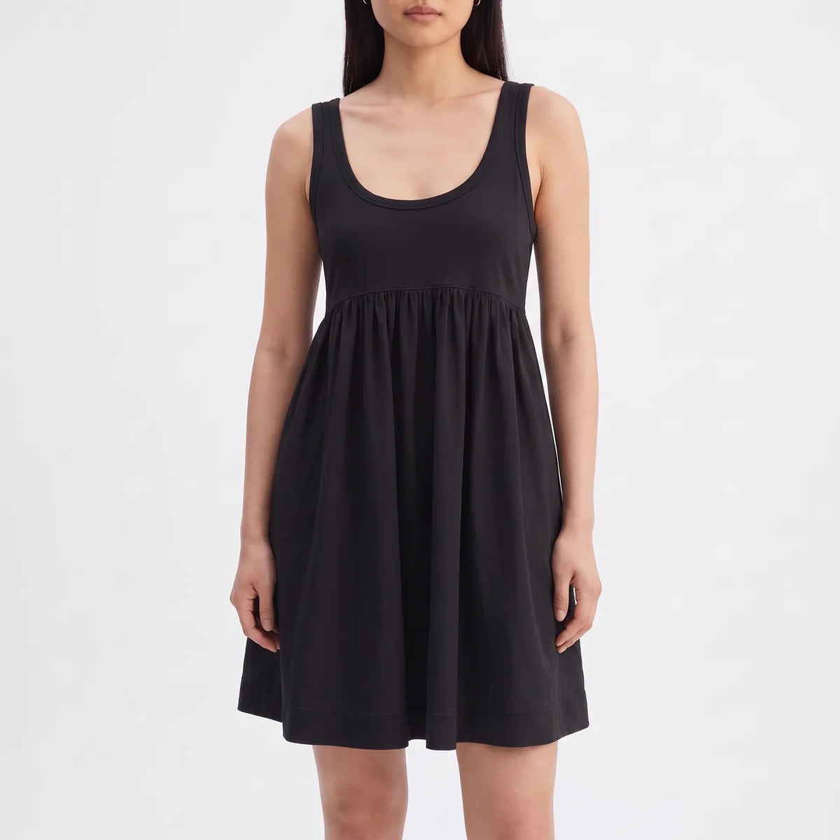 VALENTINA Women's Black Hemp Square Neck Fitted Mini Dress