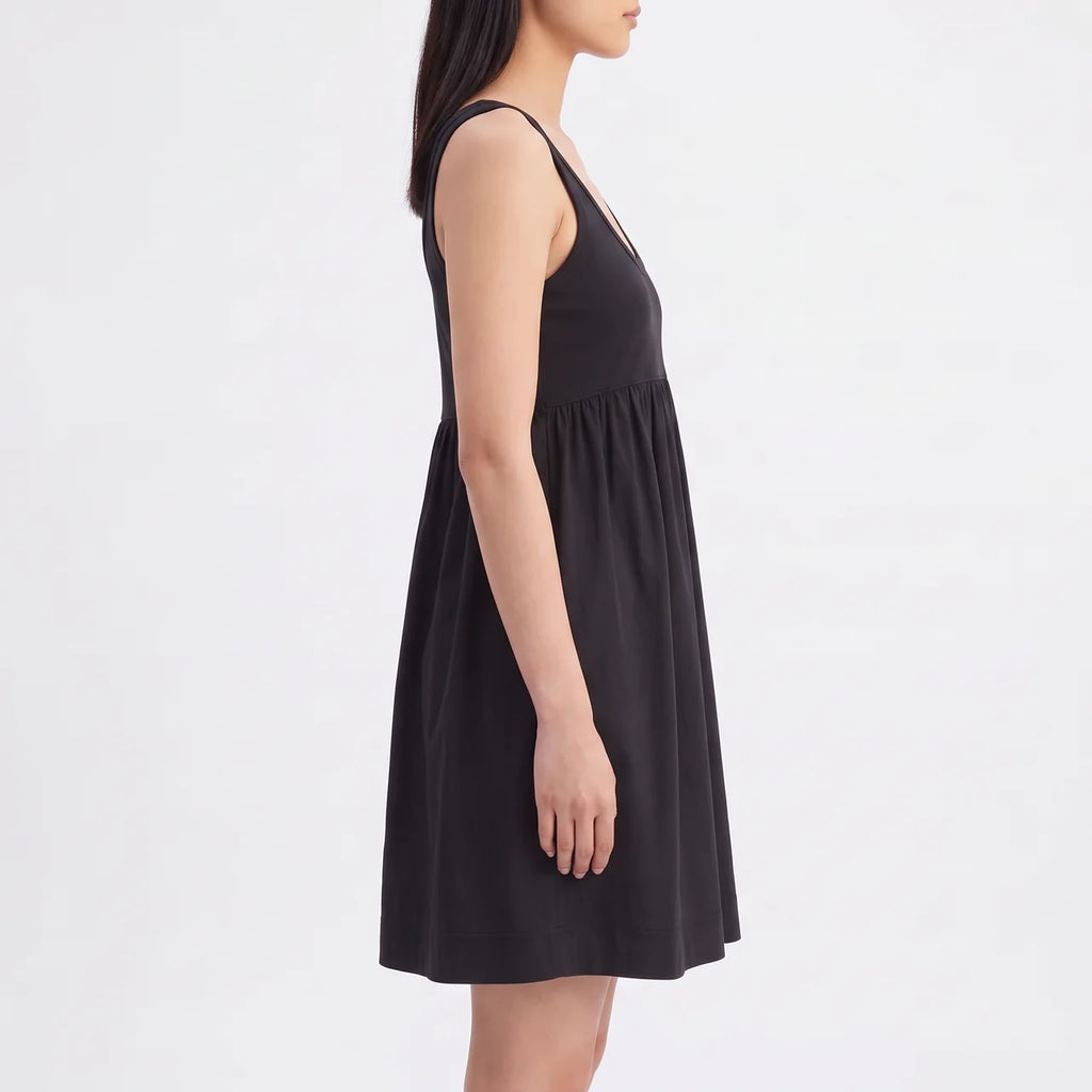 VALENTINA Women's Black Hemp Square Neck Fitted Mini Dress