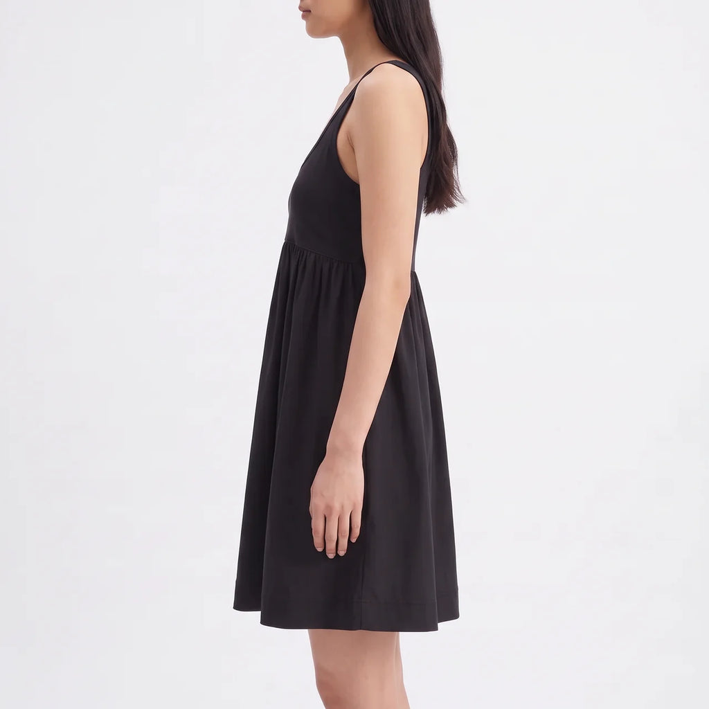 VALENTINA Women's Black Hemp Square Neck Fitted Mini Dress