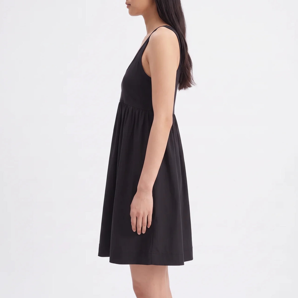 VALENTINA Women's Black Hemp Square Neck Fitted Mini Dress