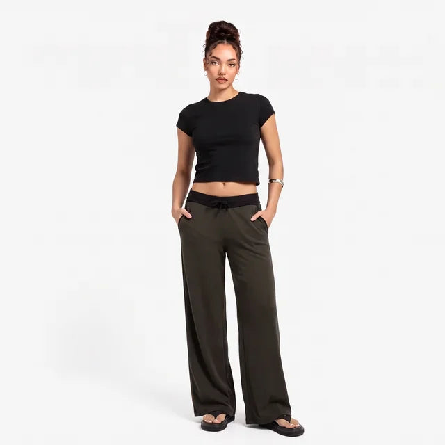 AMÉLIE Women's Thyme Green Emery Ribbed Knit Flare Pants