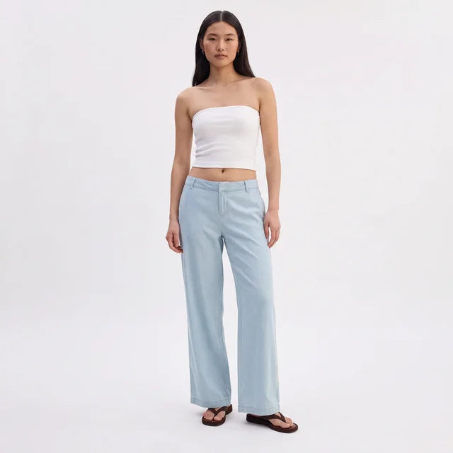VALENTINA Women's Light Blue Martu Chambray Wide Leg Pants