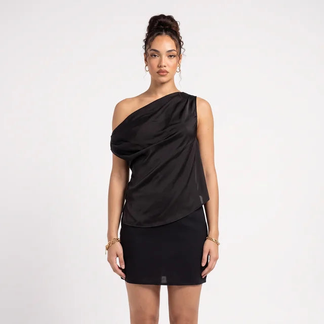 VALENTINA Women's Black Rhodes Draped Cowl Neck Top