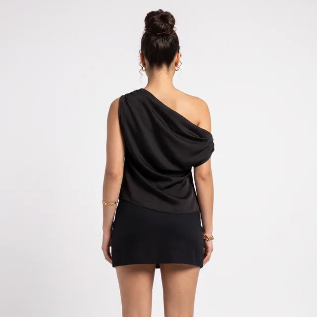 VALENTINA Women's Black Rhodes Draped Cowl Neck Top