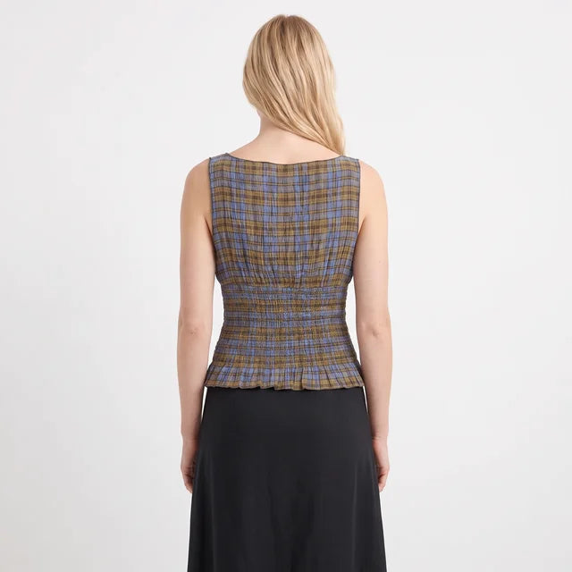 ISADORA Women's Cedar Blue Check Mustang Sleeveless Top