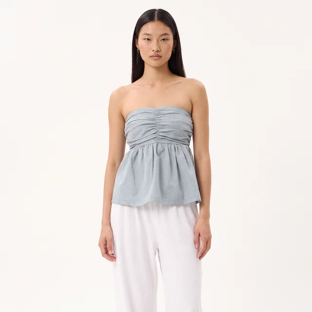 CELESTE Women's Teal Stripe Juni Tate Strapless Tube Top