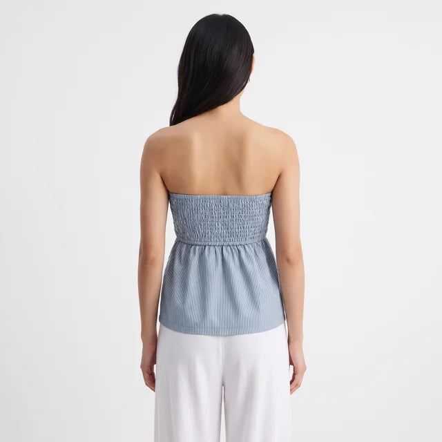 CELESTE Women's Teal Stripe Juni Tate Strapless Tube Top