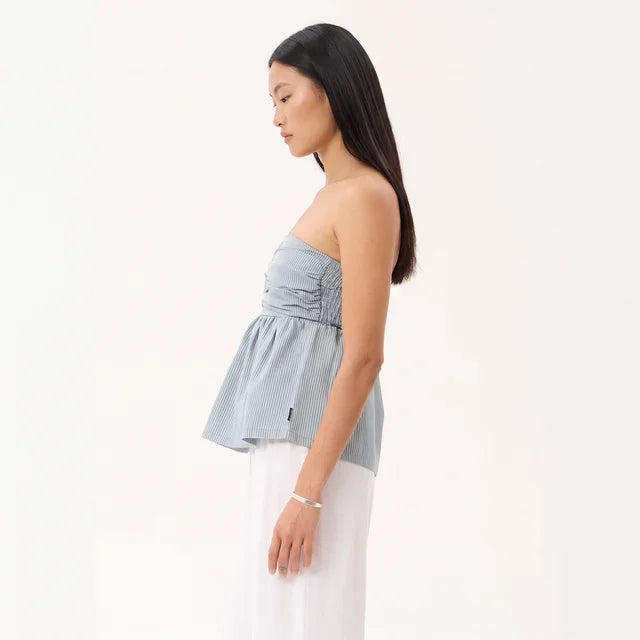 CELESTE Women's Teal Stripe Juni Tate Strapless Tube Top