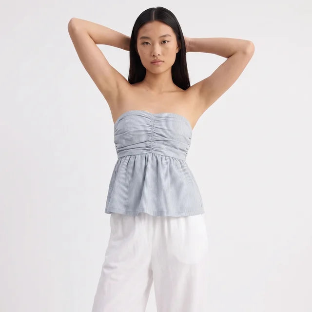 CELESTE Women's Teal Stripe Juni Tate Strapless Tube Top