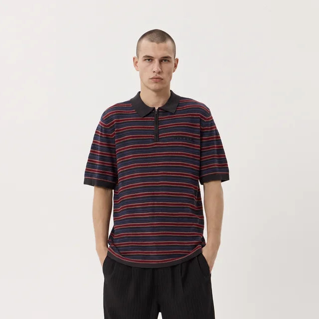 SANTIAGO Men's Multi Striped Club Crochet Knit Short Sleeve Polo