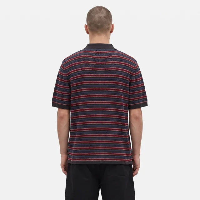 SANTIAGO Men's Multi Striped Club Crochet Knit Short Sleeve Polo