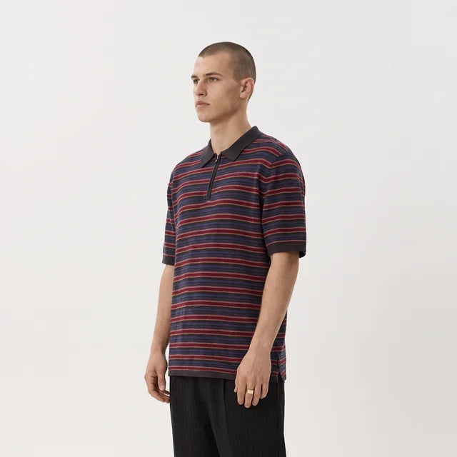 SANTIAGO Men's Multi Striped Club Crochet Knit Short Sleeve Polo