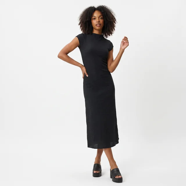 VALENTINA Women's Black Elodie High Neck Sleeveless Midi Dress