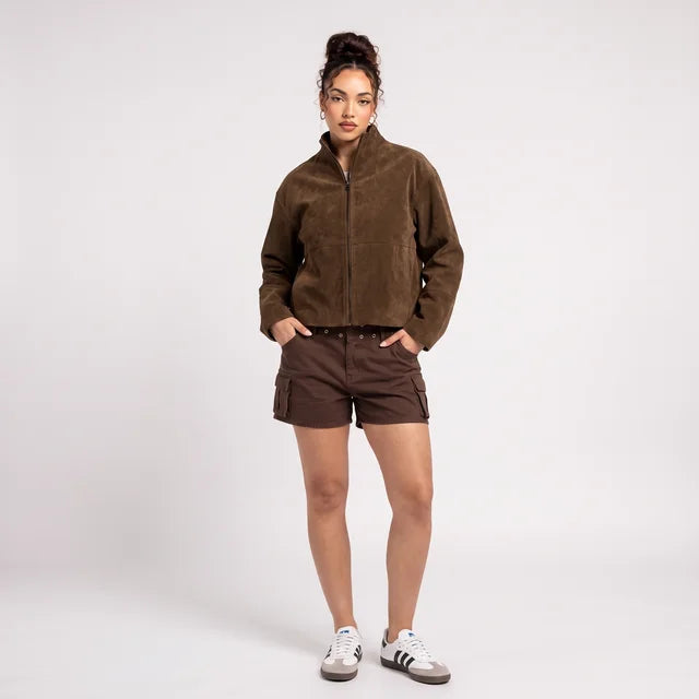 FLORA Women's Brown Jessalynn Faux Suede Zip Jacket