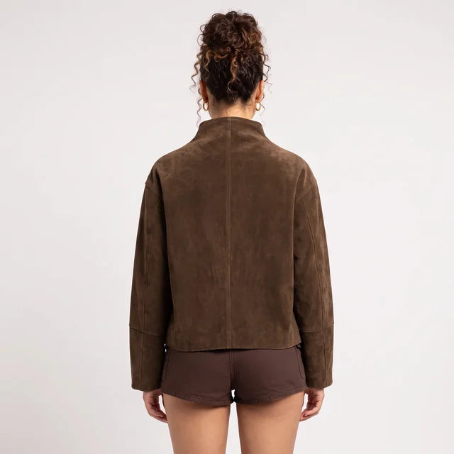 FLORA Women's Brown Jessalynn Faux Suede Zip Jacket