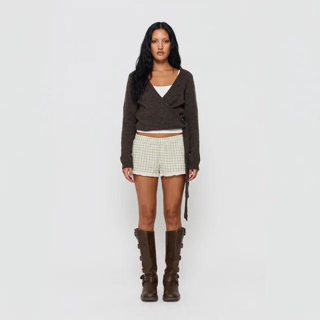 AMÉLIE Women's Chocolate Brown Tonee Wrap Knit Cardigan