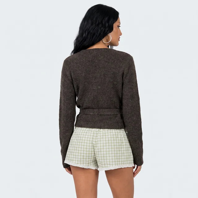 AMÉLIE Women's Chocolate Brown Tonee Wrap Knit Cardigan