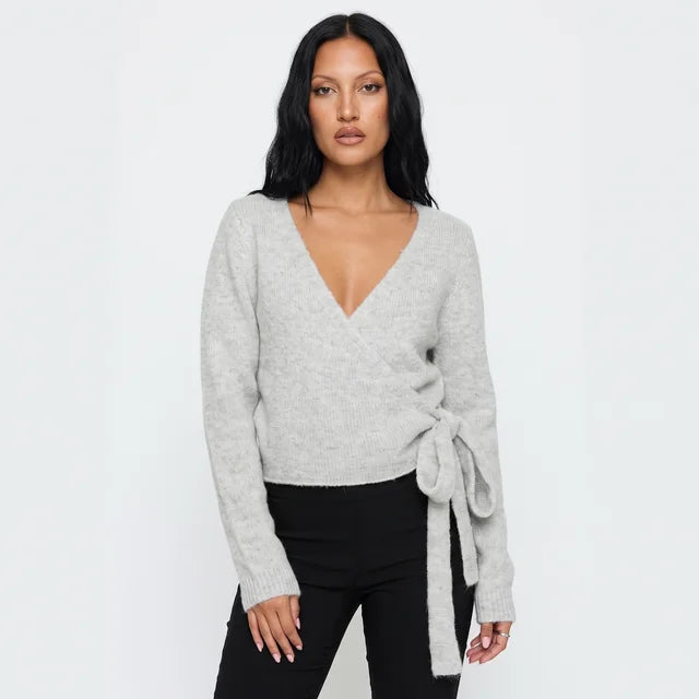 AMÉLIE Women's Chocolate Brown Tonee Wrap Knit Cardigan
