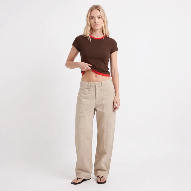 VALENTINA Women's Washed Brown Mistree Mid Rise Baggy Cargo Jeans