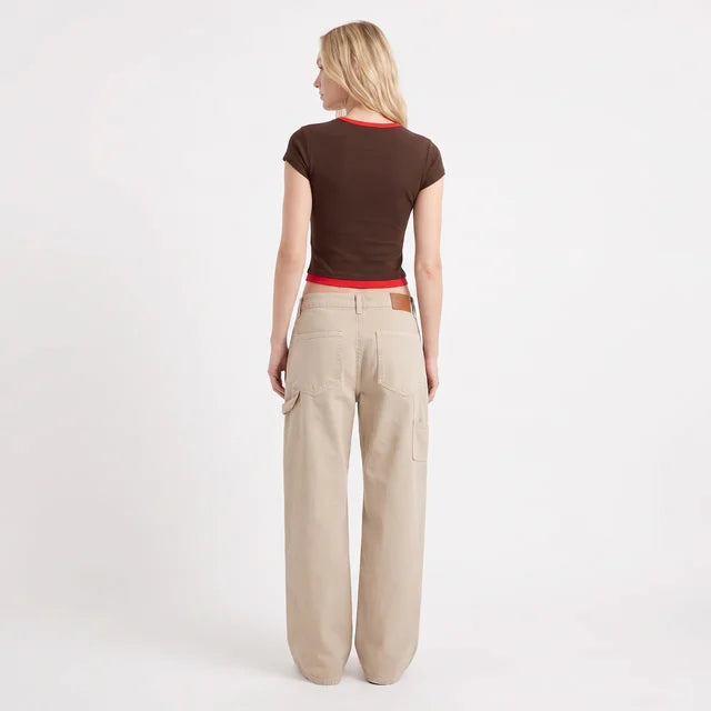 VALENTINA Women's Washed Brown Mistree Mid Rise Baggy Cargo Jeans