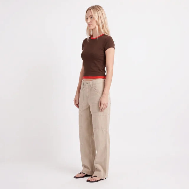 VALENTINA Women's Washed Brown Mistree Mid Rise Baggy Cargo Jeans