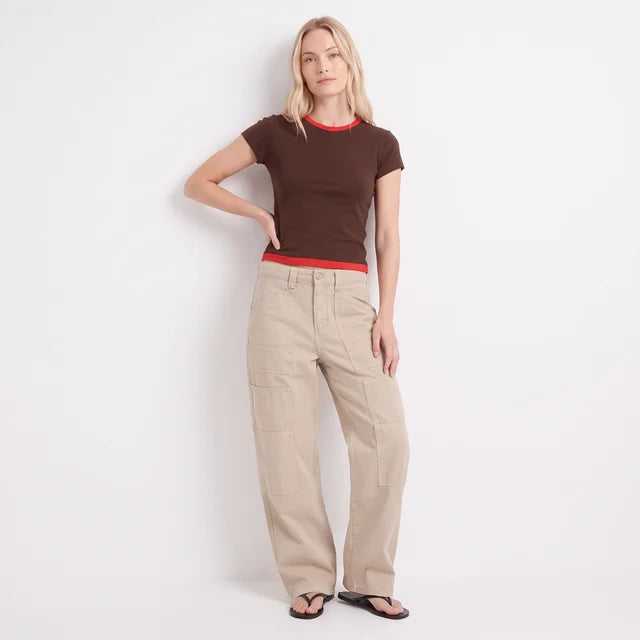 VALENTINA Women's Washed Brown Mistree Mid Rise Baggy Cargo Jeans