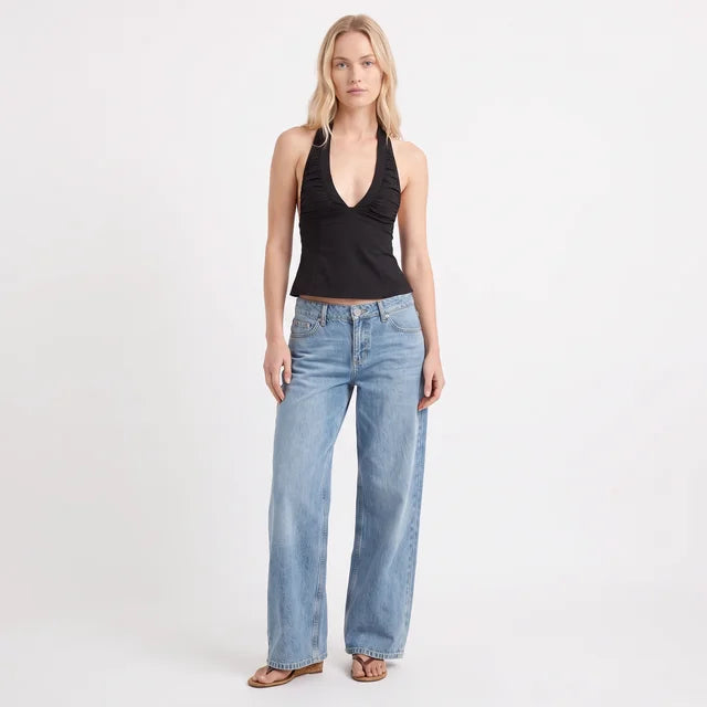 VALENTINA Women's Light Vintage Tidal Wave Low Rise Straight Jeans